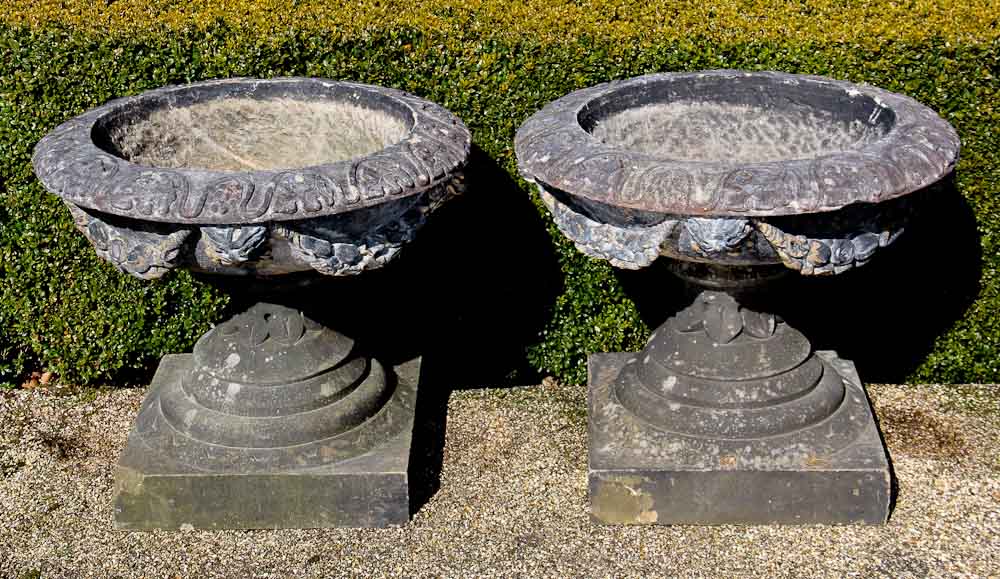 Victorian Carved Stone Tazza Urns