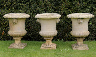 Set of three Stiff lion mask urns